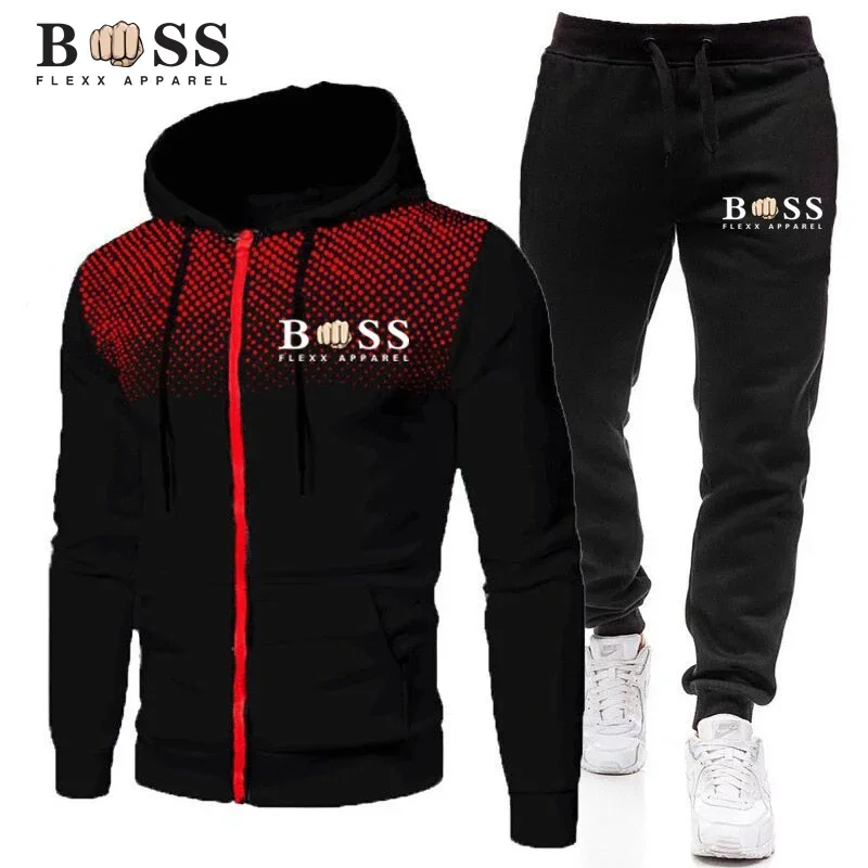 

New fashion men's gym clothing Running Jogger sports suit Spring autumn zipper hoodie + casual pants fashion two-piece set