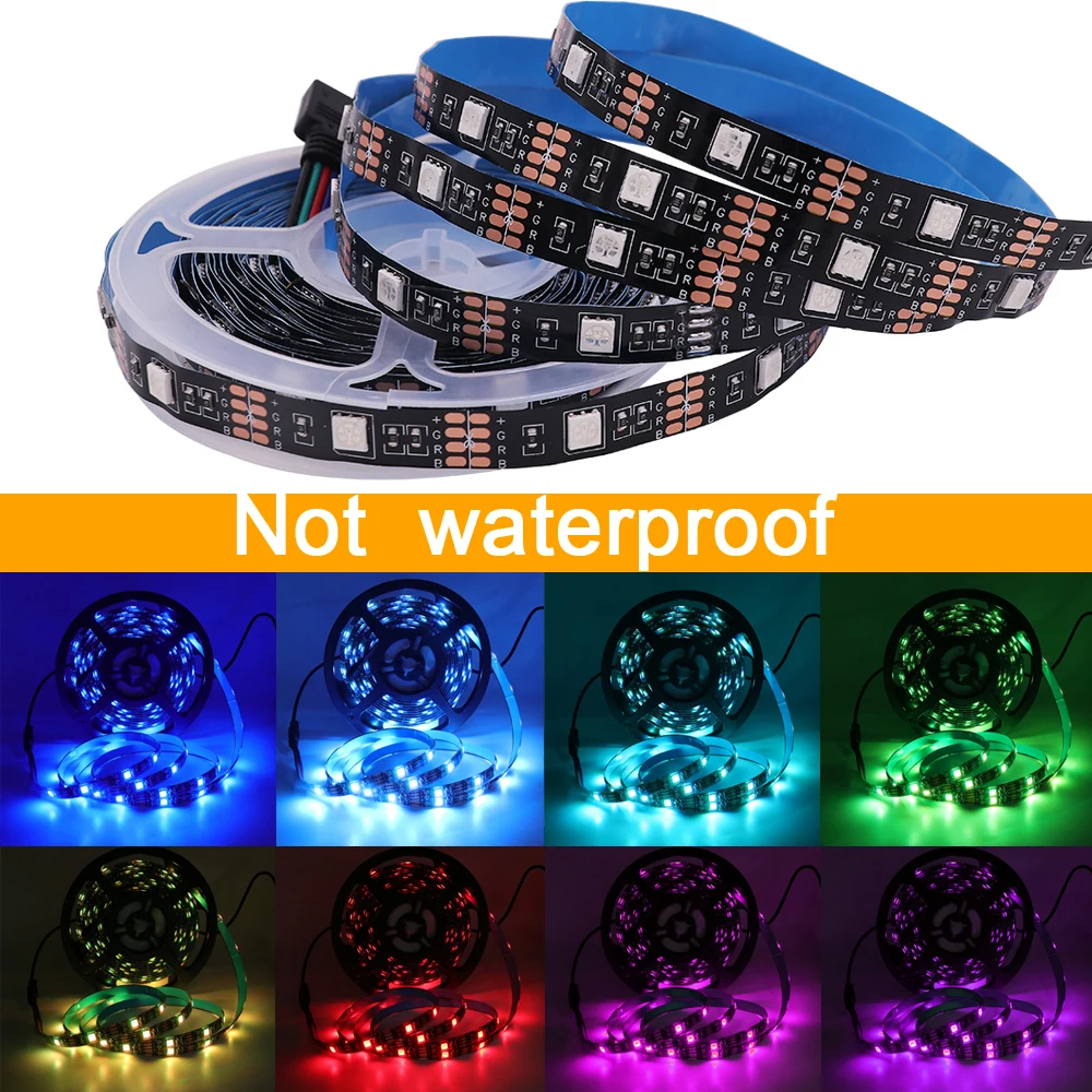 DC 5V 5050 RGB LED Strip Light USB Power Remote Control 5m 10m Lights Tape TV Backlights Holiday Decoration 0.5/1/2/3m Black PCB