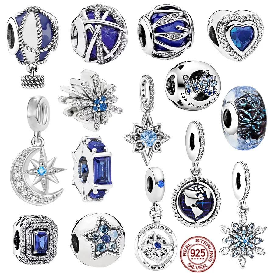 

Galaxy Series Silver 925 Sparkling Blue Heart，Hot Air Balloon，Rotating Earth Charm Bead Fit Original Pandora Bracelet Jewelry