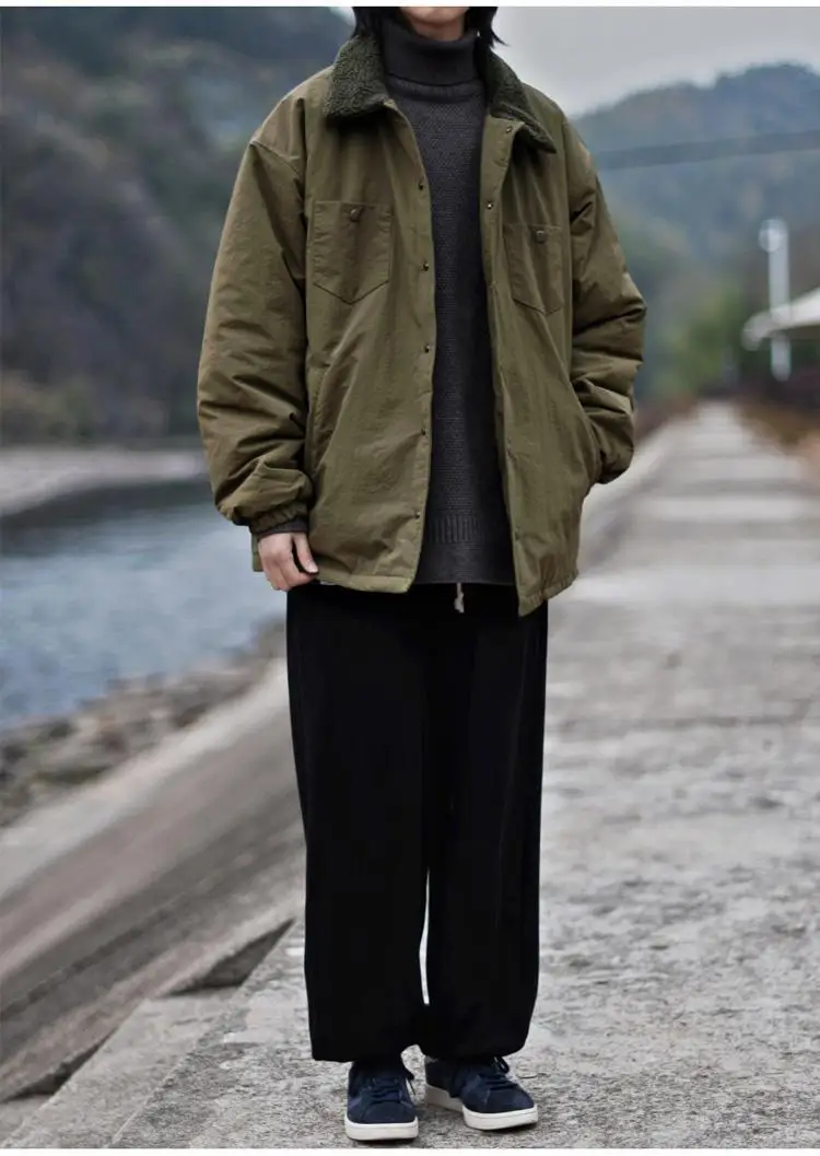 Description Picture 3 of itemJapanese Retro Lapel Thin Pocket Workwear Cotton-padded Coat Couple Casual Loose High Street Parkas Male Clothes