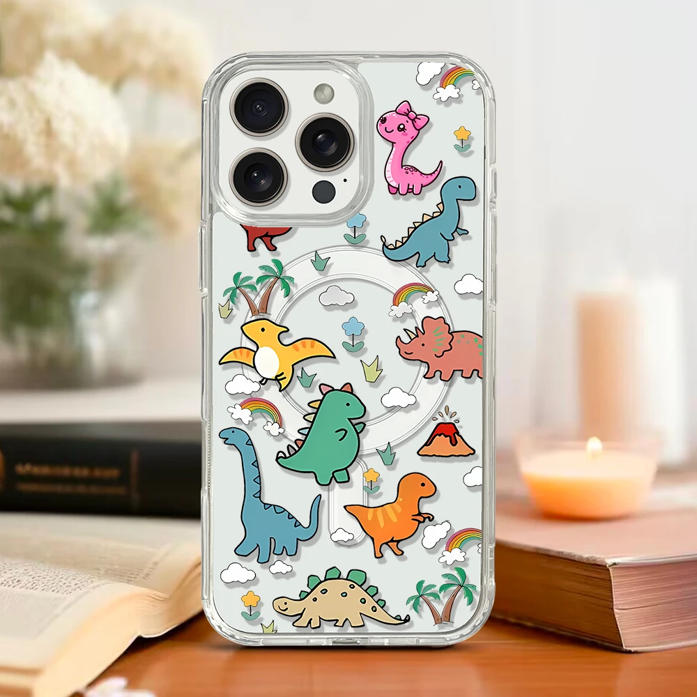 Adorable Dinosaur-Themed Magnetic Transparent Phone Case