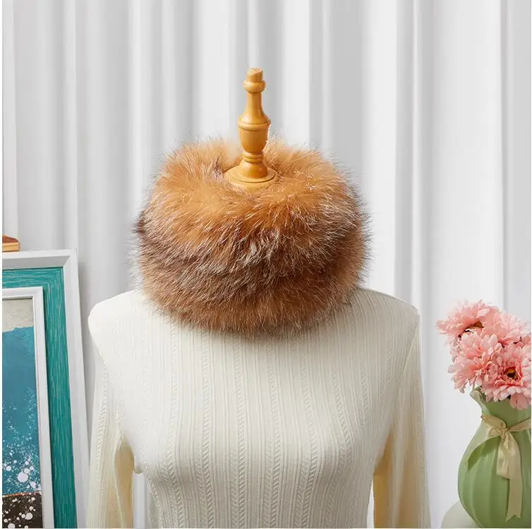 100% echt Fox Pelz Schal Stirnbänder Frauen Winter Ring Luxus Weichen Hals Wärmer Gute Elastische Schalldämpfer S8 – Detail 18