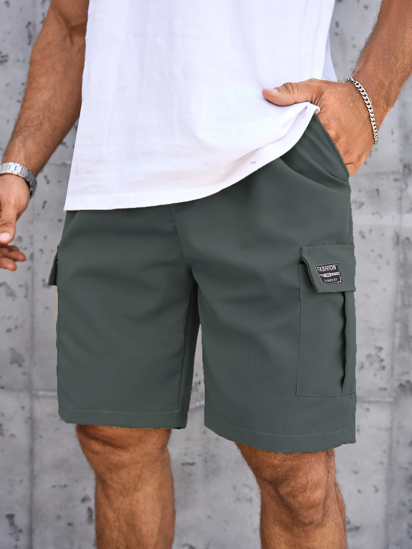 شورت عمل عالي التحمل للرجال بخصر مطاطي برباط - قماش غير قابل للتمدد، جيوب جانبية - شورت يومي