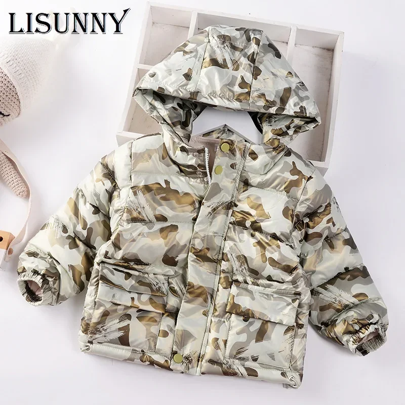 Winter Boys Snow Coats Camouflage Jacket Children Windproof Outerwear Hooded Outdoor Thicken Warm Kids Padded Jacket 1-7y