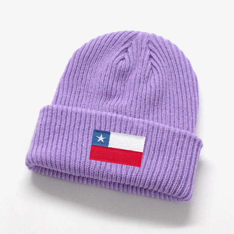 embroidered Chilean flag wool hat autumn and winter warm knit ear protection thickened