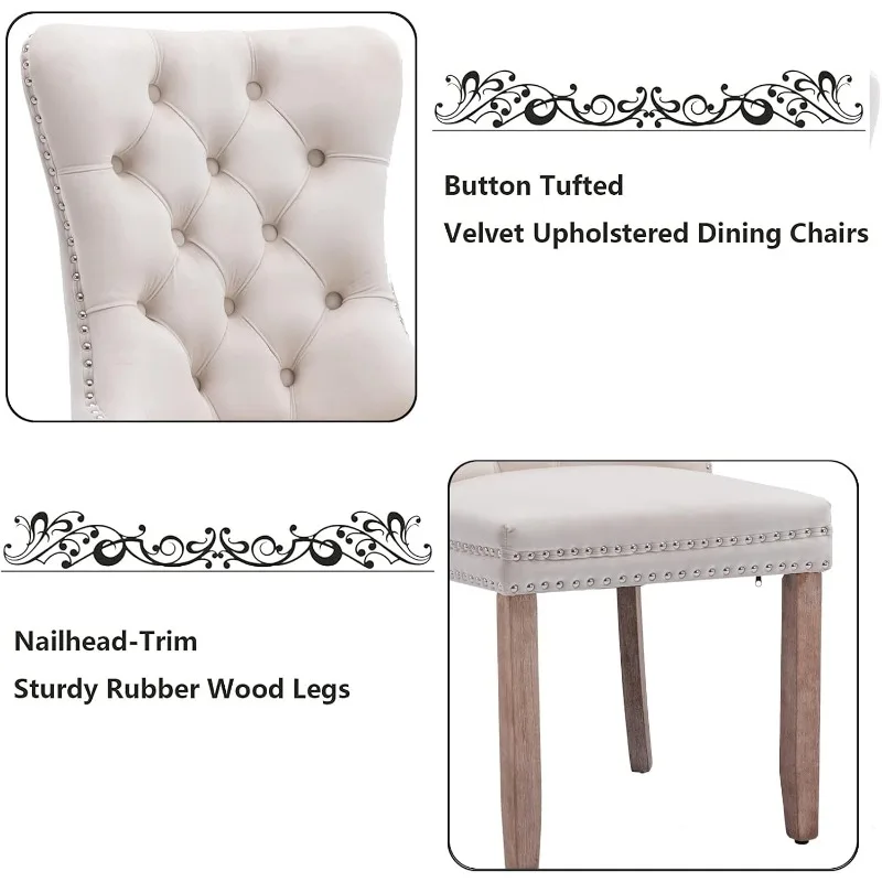 Aoowow Velvet Upholstered Dining Chairs Set of 2, Wingback Armless Side Chairs Button Tufted with Solid Wood Legs 5