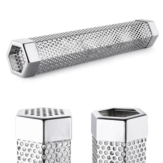Bbq Rozsdamentes Acél Perforált Háló Dohányos Cső Szűrő Forró Hideg Dohányzás Hatszög Füstölt Fűszercső - Image 4