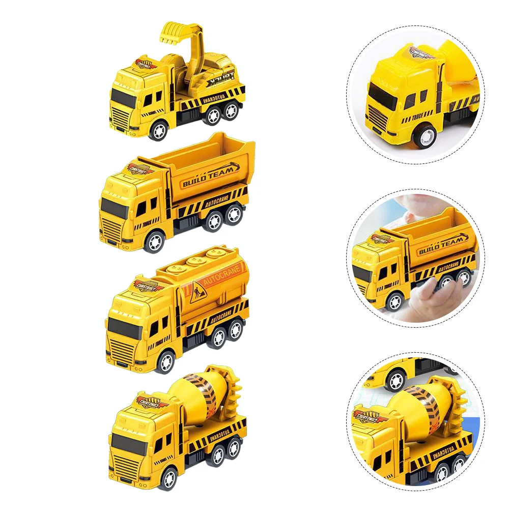 4 Pcs Pull Back Engineering Vehicle Cars Toys Small Kids Excavator Model Toddlers Construction Truck Plastic Mini Children 3