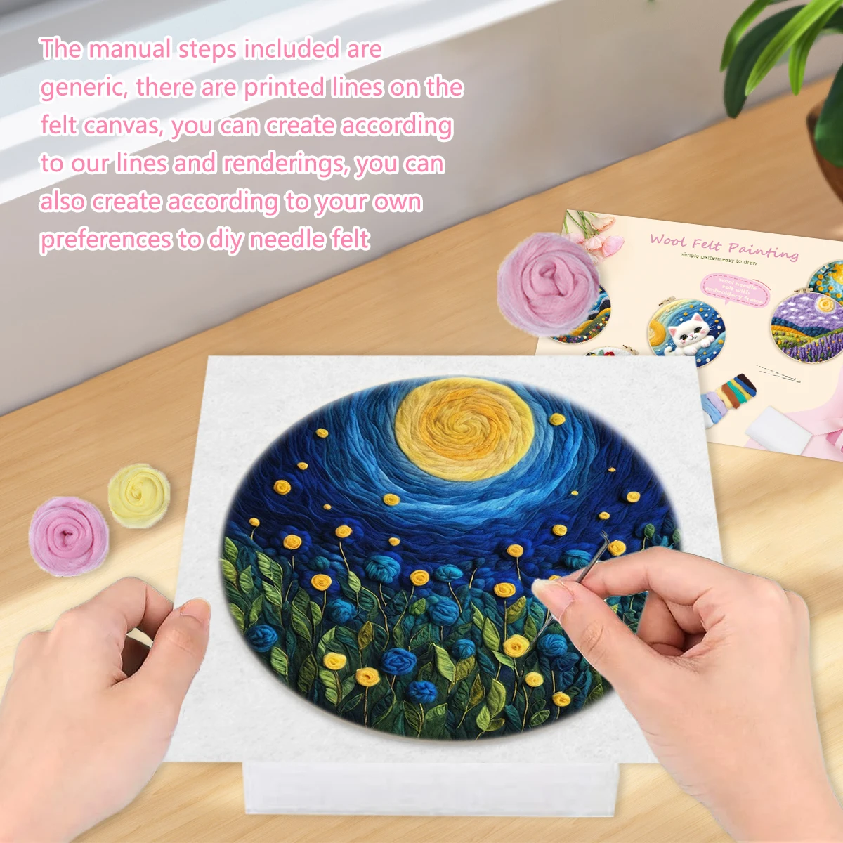RUOPOTY-Wool Felt Painting Kit Night Scenery Needle Felting Kit For Beginners Needles For Fleece And Felt Gifts Home Decoration