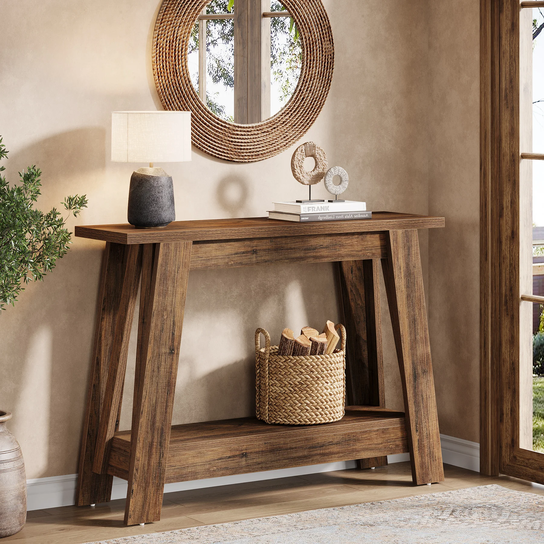 Tribesigns 41.3" Farmhouse Console Table, 2-Tier Wooden Entryway Table with Storage, Rustic Narrow Behind Couch for Living Room