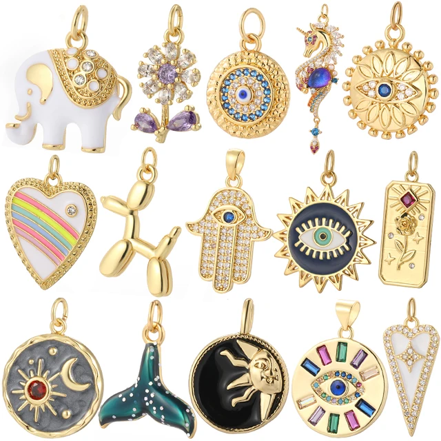 Heart Evil Blue Eye Elephant Cute Dog Pet Sun Flower Gold Color Charm for Jewelry Making Supplies Diy Necklace Earring Bracelet