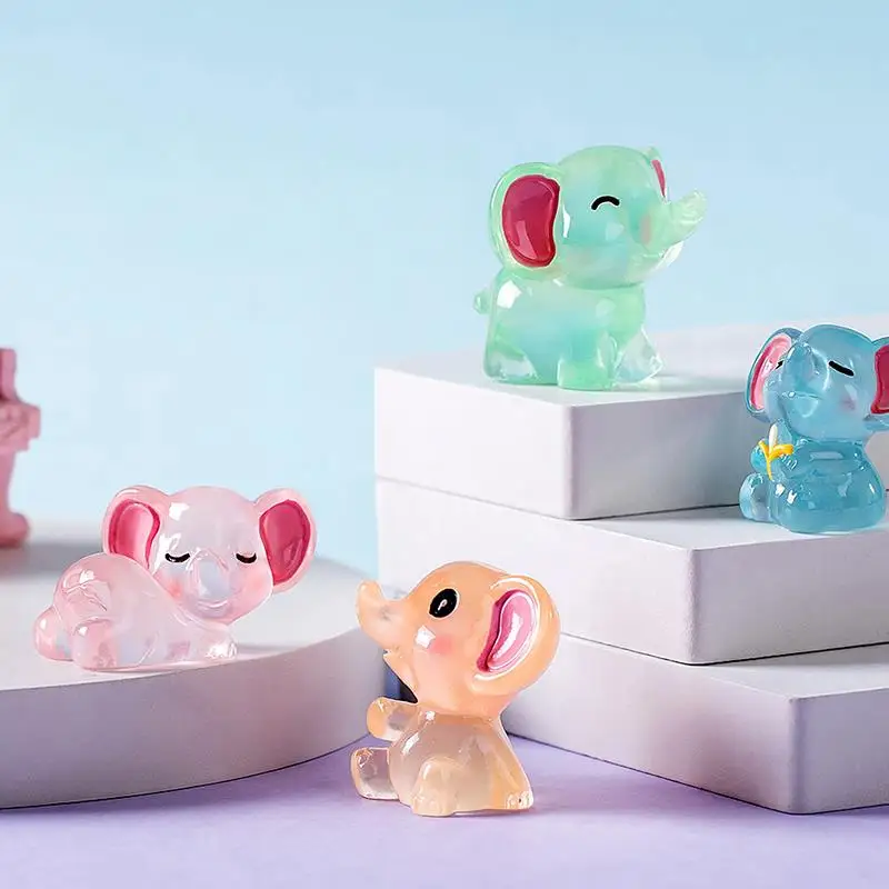 10Pcs Luminous Elephant Figures Fairy Garden Micro Landscape Ornament Glowing In Dark Miniature Flower Potted Decor