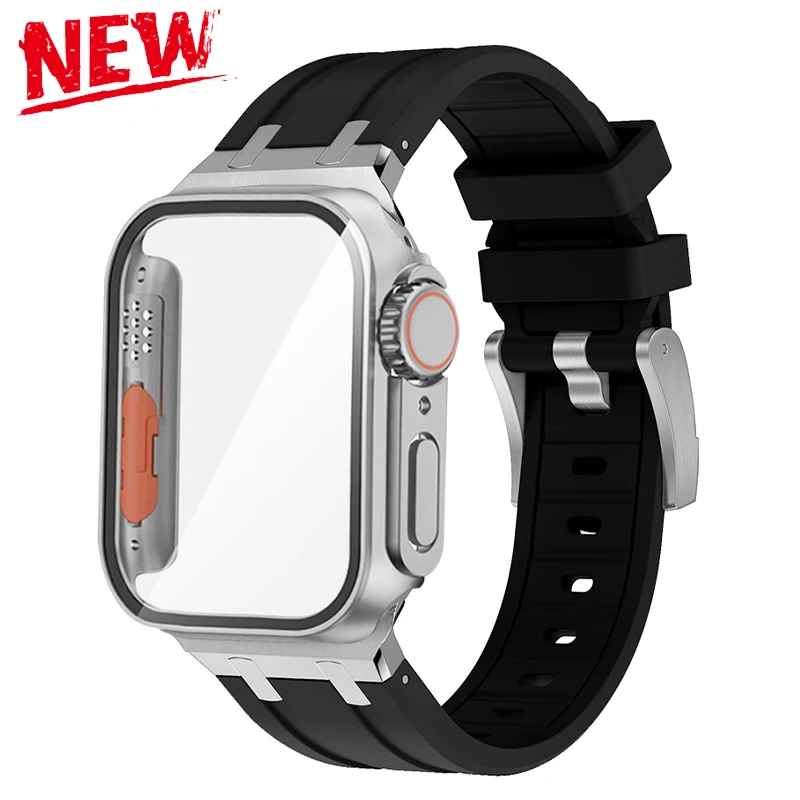 

Silicone Strap+Ultra Case for Apple Watch Band Ultra 49mm 45mm 44mm 42mm Sports Soft Rubber Strap IWatch 8 7 6 5 4 SE Bracelet