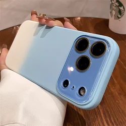 Dual - Color Frosted Crystal Glass Lens Liquid Silicone Phone Case - iPhone 15 Plus (Gradient Blue)