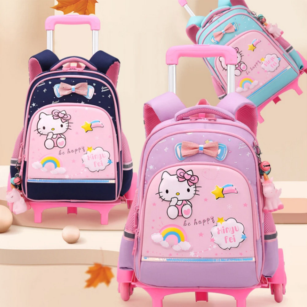 Hello Kitty Kawaii Trolley Schoolbag for Kids Sanrios Anime New
