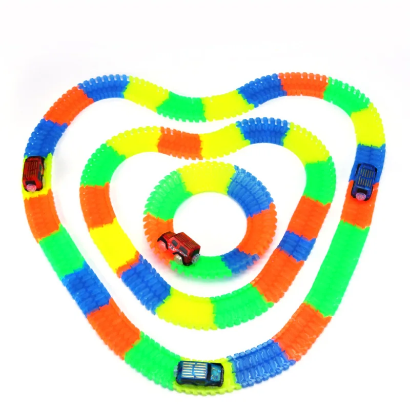 Boxed Railway Magical Glowing Flexible Track Car Toys Child Racing Bend Rail Track LED Electronic Flash Light Car DIY Kids Toy