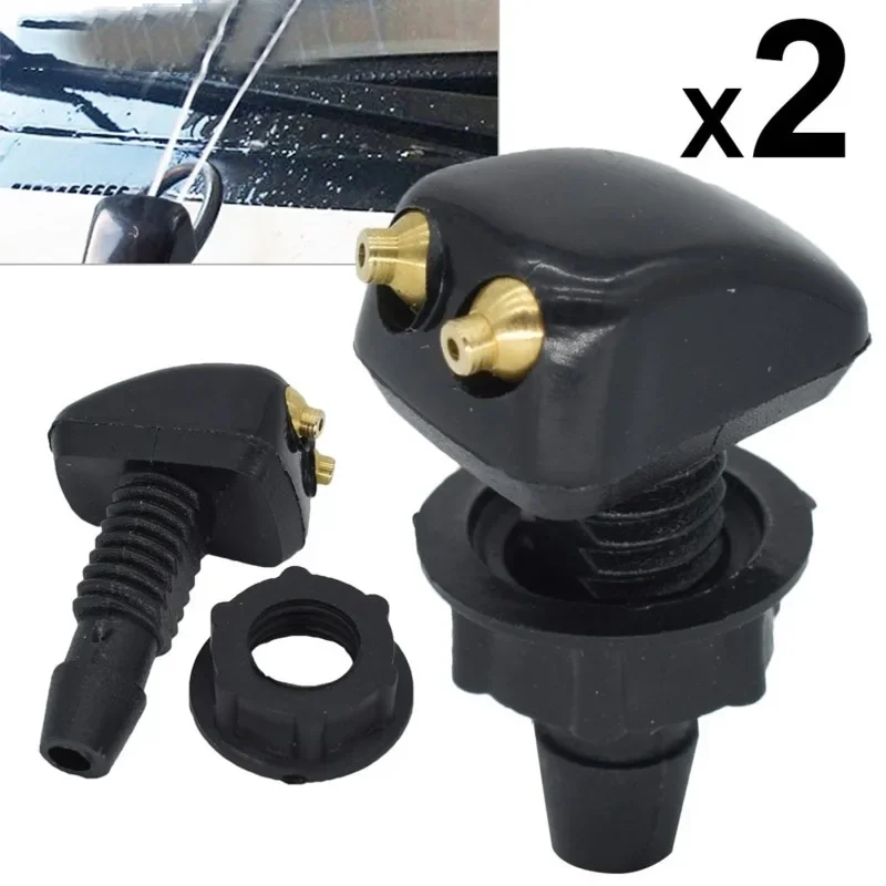 

Black 2 Car Front Windshield Water Spray Nozzle Snap Fastener Water Spray Nozzle Wiper Straight Column Water Spray Accessories