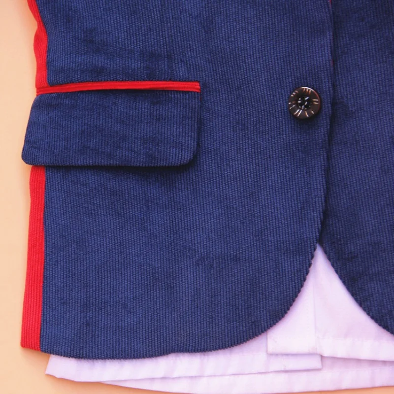 Children Formal Jacket Wedding boys Dress Suit 4 Pieces set high quality jacket+vest+pants +bow tie corduroy blue size 42-56
