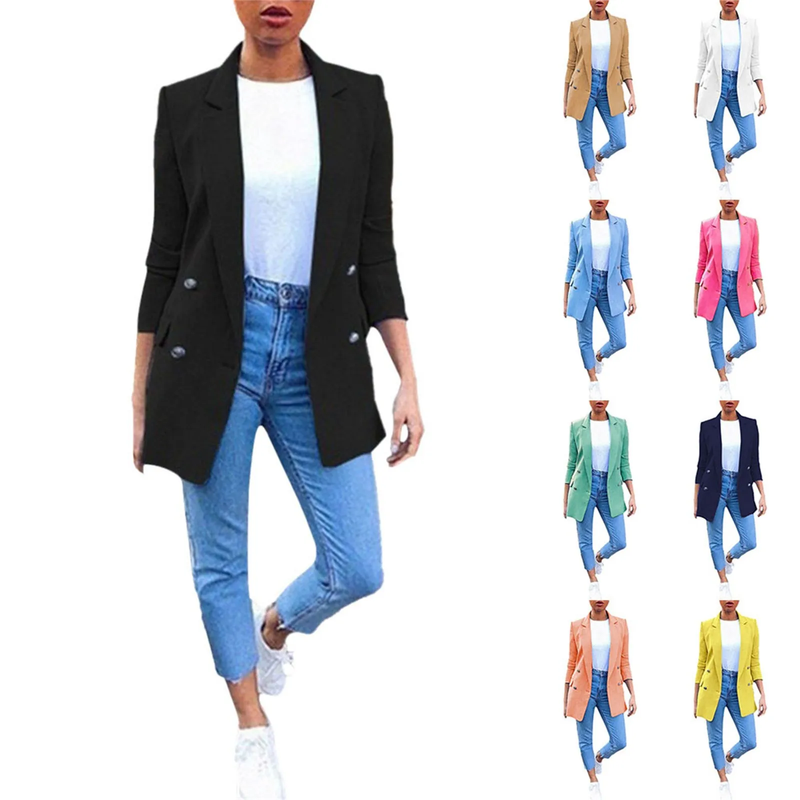 

Women's Solid Color Suit Collar Long Sleeved Loose Fitting Suit Jacket