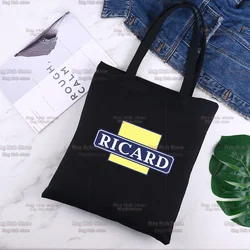 Ouzo Liquor Alcohol Ricard France Ouzo Poster Printing Female Black Handbag Harajuku Shoulder Bags Women Canvas Bag  No Zipper