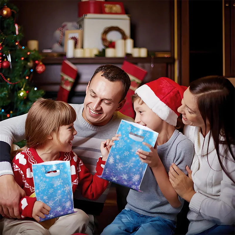 20/50 stücke Schneeflocken Süßigkeiten Geschenk Taschen mit Griff Weihnachten Cookie Snack Verpackung Tasche Kinder Geburtstag Party Liefert Neue jahr Dekor – Detail 2