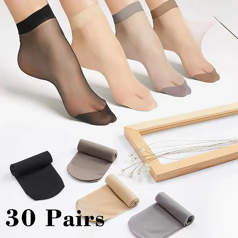 60Pcs=30Pairs Transparent Summer Socks Ultrathin Women Nylon Ladies