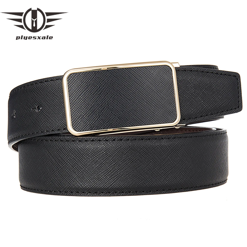 

Plyesxale Belt For Men Genuine Leather Smooth Buckle Fashion Brand Classic Luxury Business Cowskin Men Belt With Holes B1203