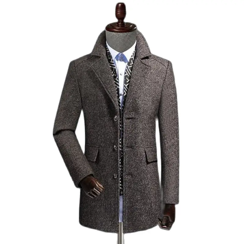 

Scarf Collar Dust Coat Men Winter Warm Trench Woolen Cloth Outer Mens Casual Jackets Solid Business Outwear Tops