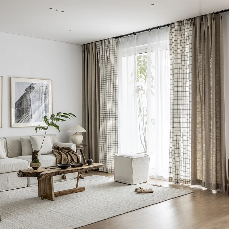 Tende oscuranti testurizzate in lino per soggiorno tende moderne con motivo  a strisce geometriche tende di riduzione della luce di colore solido di  lino - AliExpress
