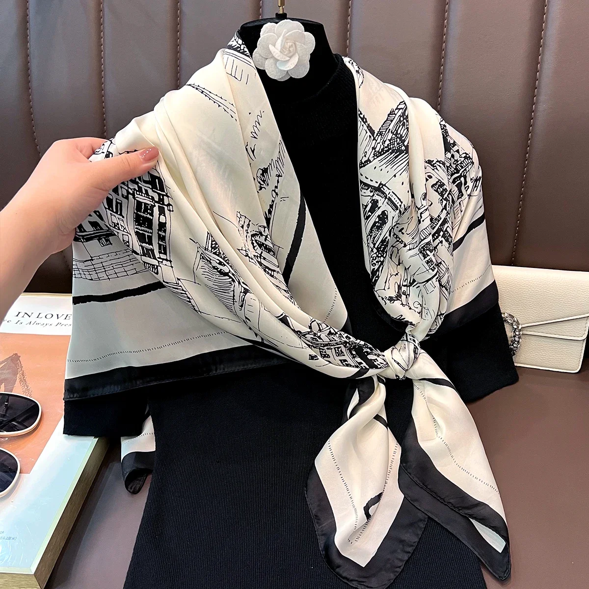 spring Autumn New Fashion Silk Scarf Women Outdoor Windproof Large Square Scarf Beach Long Soft Sunscreen Lady 110cm