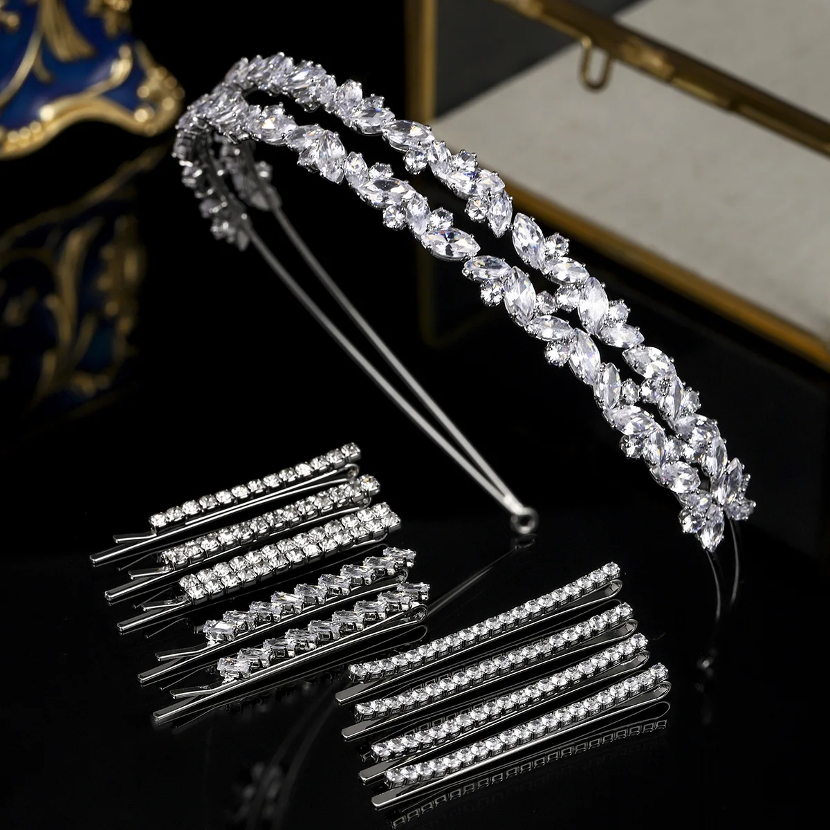 Trendy Hair Jewelry Set For Women Simple Zirconia Hair Bands Sparkling Crystal Clips Festive Party Wedding Accessories