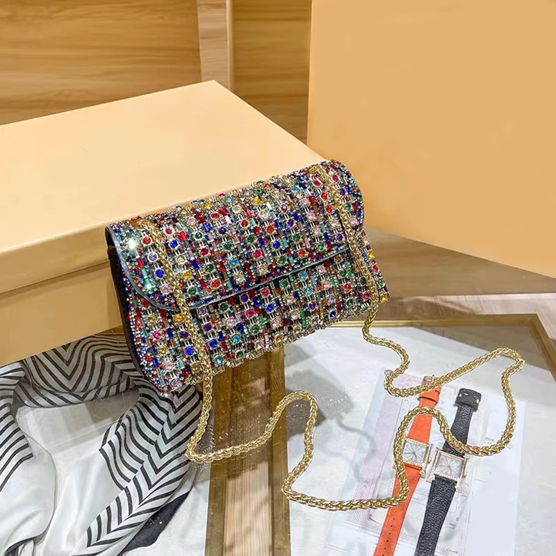 Rhinestone PU Tote Bag for Women Party Elegant Luxury Handbag