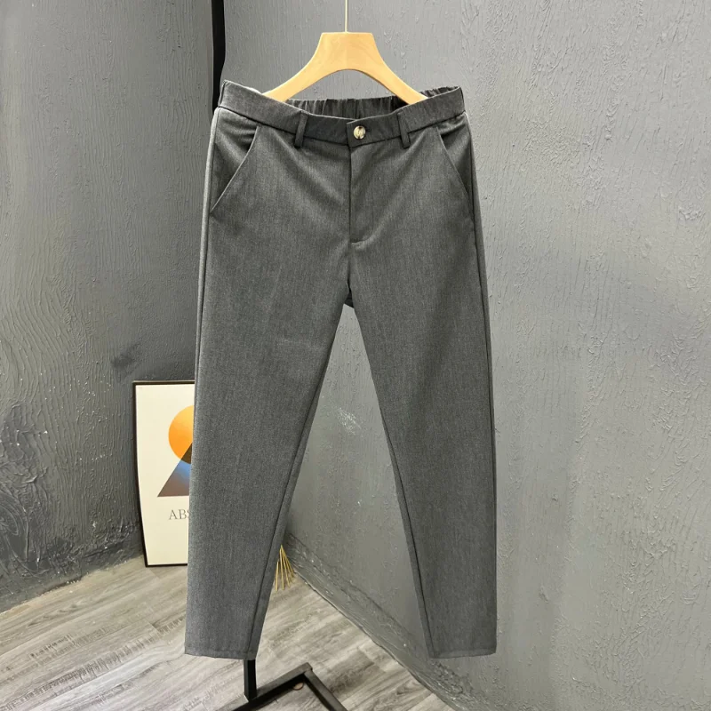 Pantaloni da Uomo Estivi Eleganti Casual Business, Vestibilità Slim, Tinta Unita, Elasticizzati, per Completo Formale - Pantalones Hombre - immagine 4