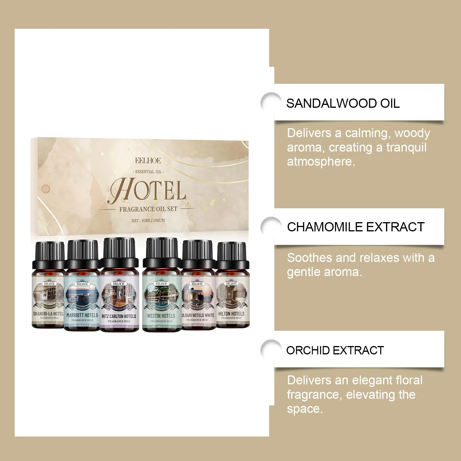 10ml Hotel Fragrance Oils Premium Essential Oil for Diffuser Scented Oil Gift Set Nature Plant Making 6 Flavors