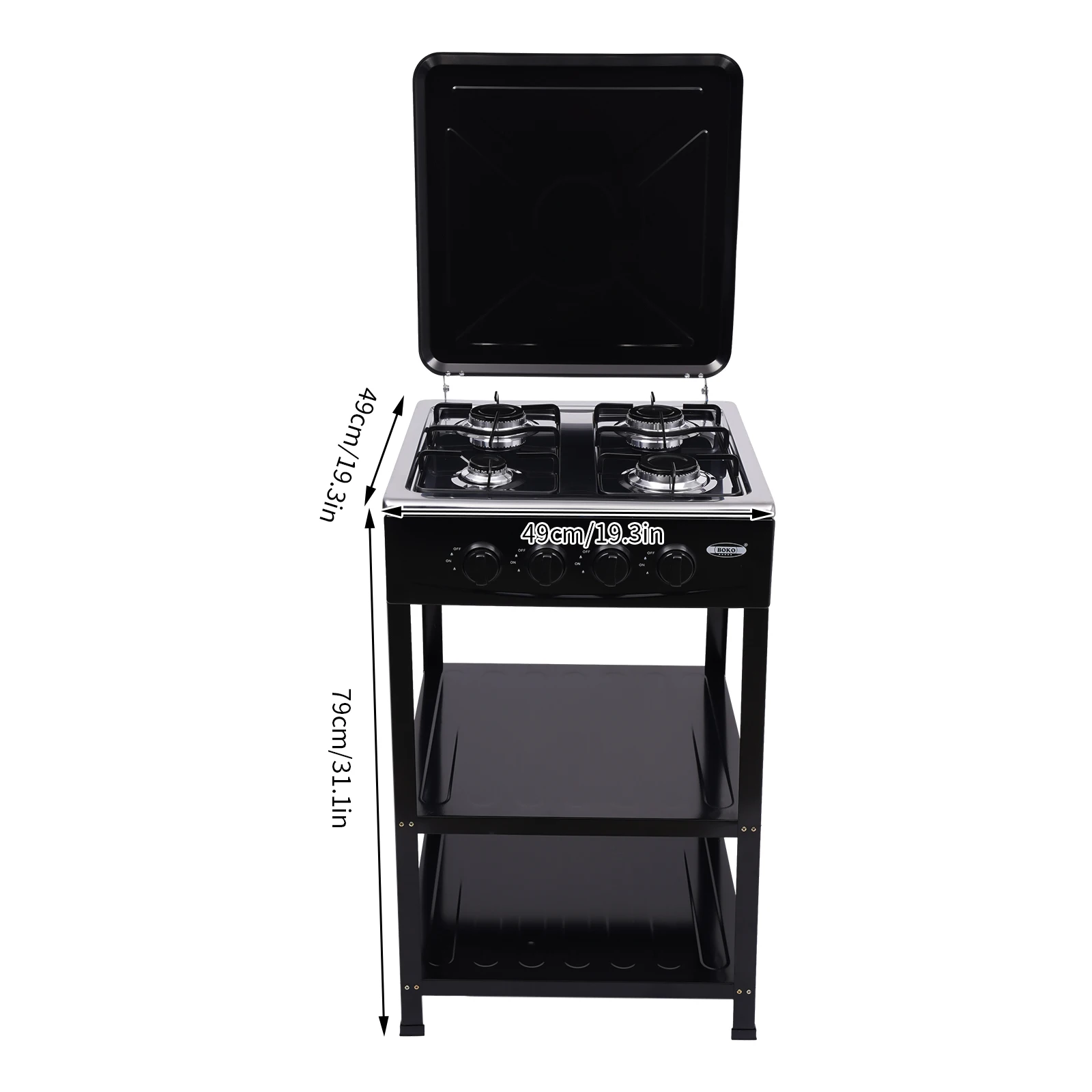 Outdoor 300000 BTU Stove Propane 4 Burner Portable Cooker BBQ Grill Windshelter Black with Detachable Storage Rack