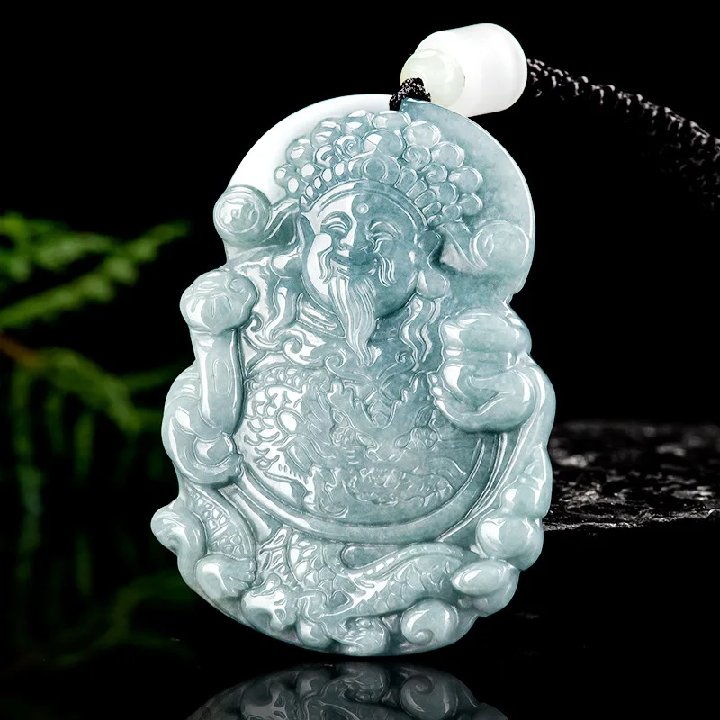 

Jia Le/ Natural Jade Blue Water Blessing God of Wealth Necklace Pendant Fashion Personalized Jewelry Men and Women Boutique Gift