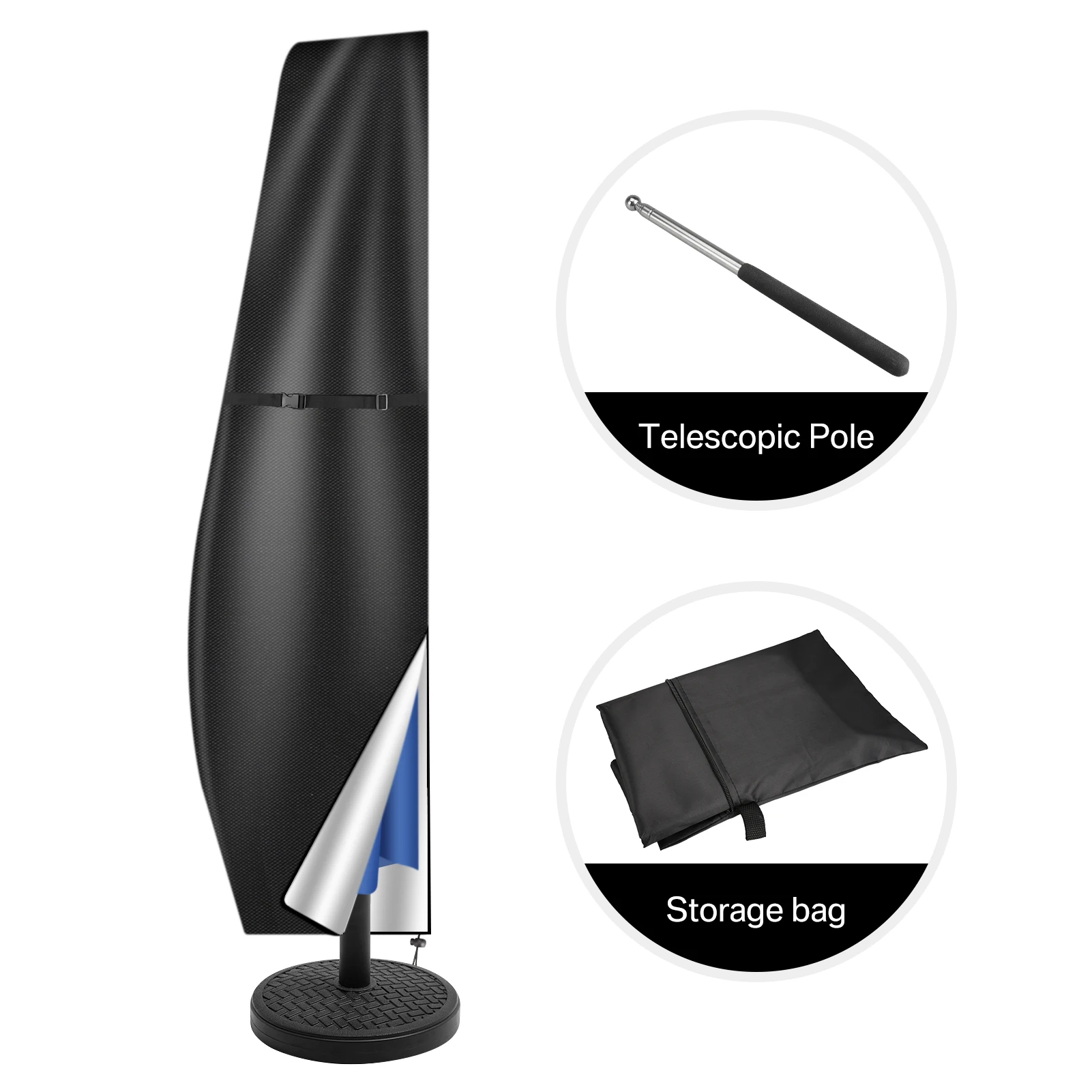 Umbrella Cover 205-280cm Outdoor Waterproof Parasol Banana Style with Zipper for Patio Garden Cantilever Umbrella UV Protection