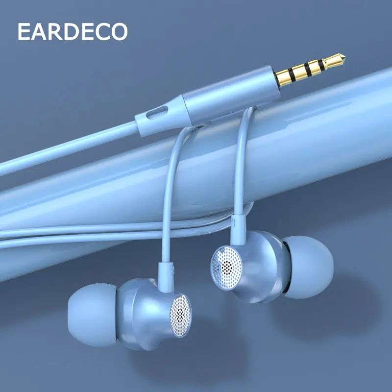 EARDECO 유선 헤드폰 베이스 마이크 이어폰, 스포츠 유선 이어폰, 스테레오 폰 헤드폰 헤드셋, 와이어 포함 이어폰, 3.5mm
