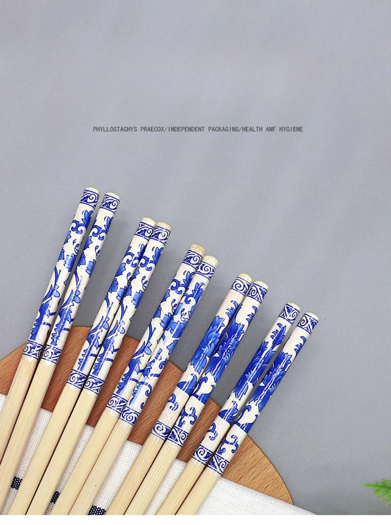 Description Picture 3 of itemDisposable Convenient Chopsticks Commercial Independent Packaging Carbonized Chopsticks Blue and White Bamboo Chopsticks