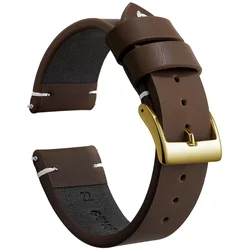 Vintage Leather Watch Band Strap with Stainless Steel Buckle - 22mm (Dark Brown 3)