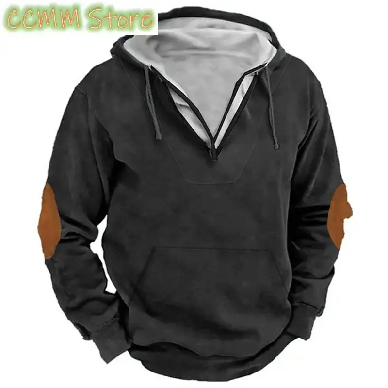 Men Clothing Retro Zip Drawstring Hooded Sweatshirt Winter Lining Cotton Blend Warm Hoodies Fall Long Sleeve Casual Top Pullover