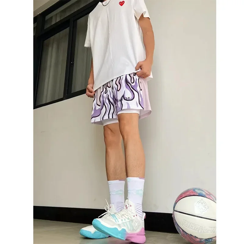 Kinetic Flame Basketball Shorts Quick Dry Running Sporty Trendy Fake Two-Piece Skateboard Long Pants from Mainland China