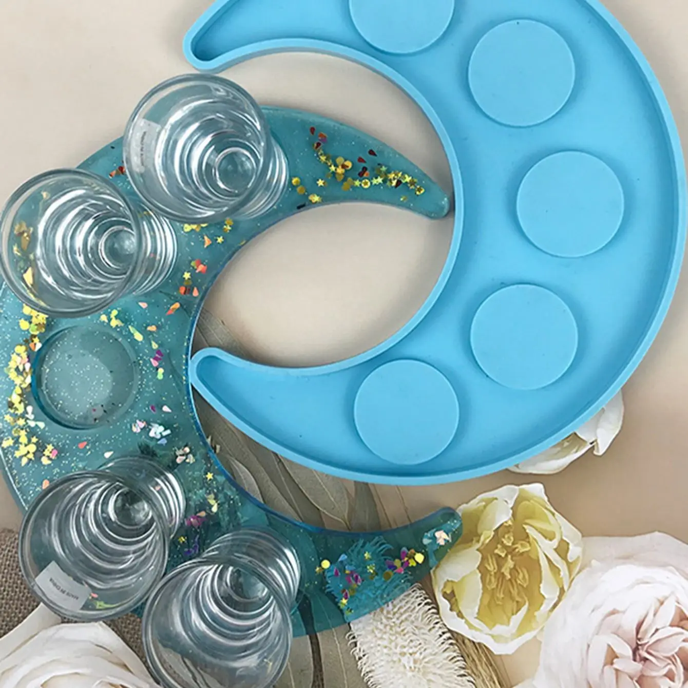 Moon Shape Wine Glass Tray Mold Candlestick Silicone Molds DIY Crystal Epoxy Resin Mould Ceramic Clay Casting Mold Home Decor
