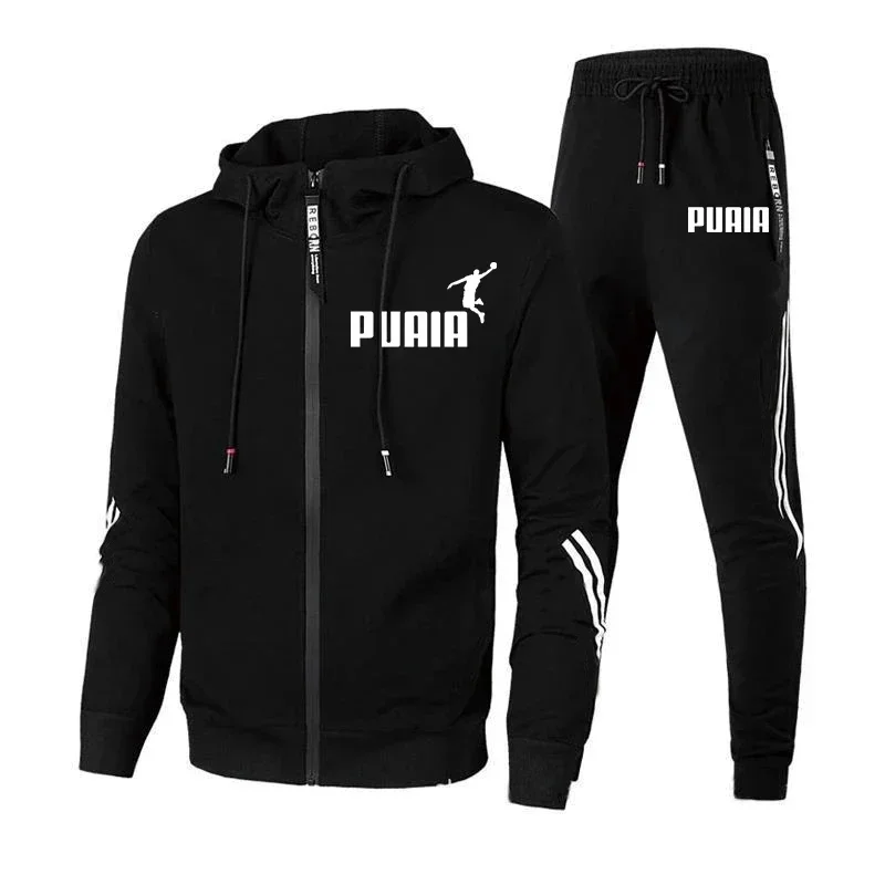 

Men's spring and autumn sports suit casual slim round neck sports cardigan + long sleeve youth running two-piece set