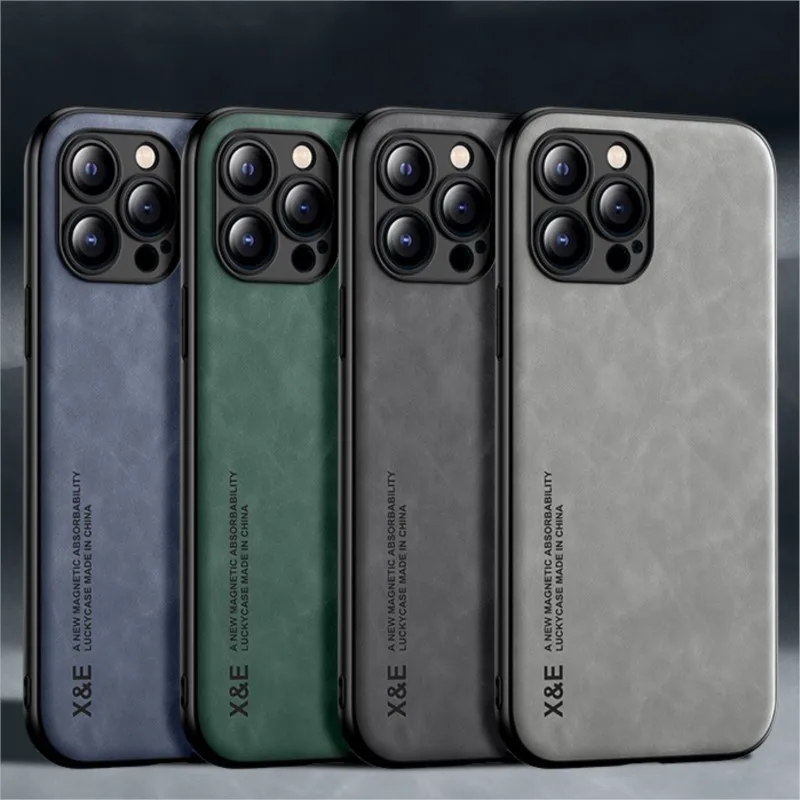 Mattes Leder Auto Magnethalter Handyhülle für iPhone 15 14 13 12 11 Pro XS Max Mini X XR 7 8 Plus SE 2020 Stoßfest_voghion.com