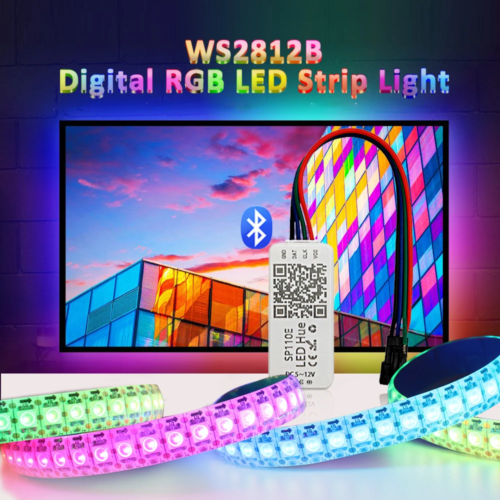 WS2812B 5V RGB LED Strip Tape Light 5050 Individually Addressable SP110E Bluetooth Waterproof Colorful TV Backlight 1M 5M Kit