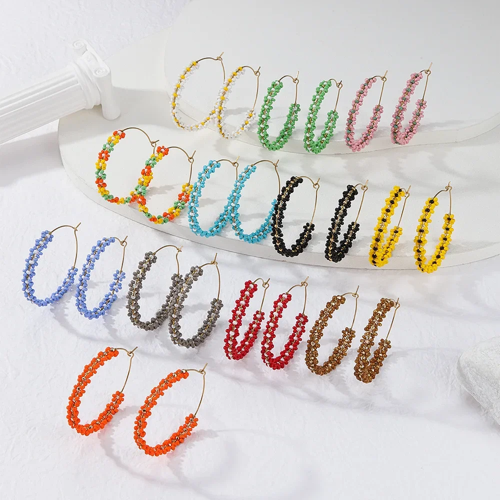 

Rice bead earrings Circle Flower shape fashion Hand weaving Bohemia Alloy Simplicity Originality Beaded earrings
