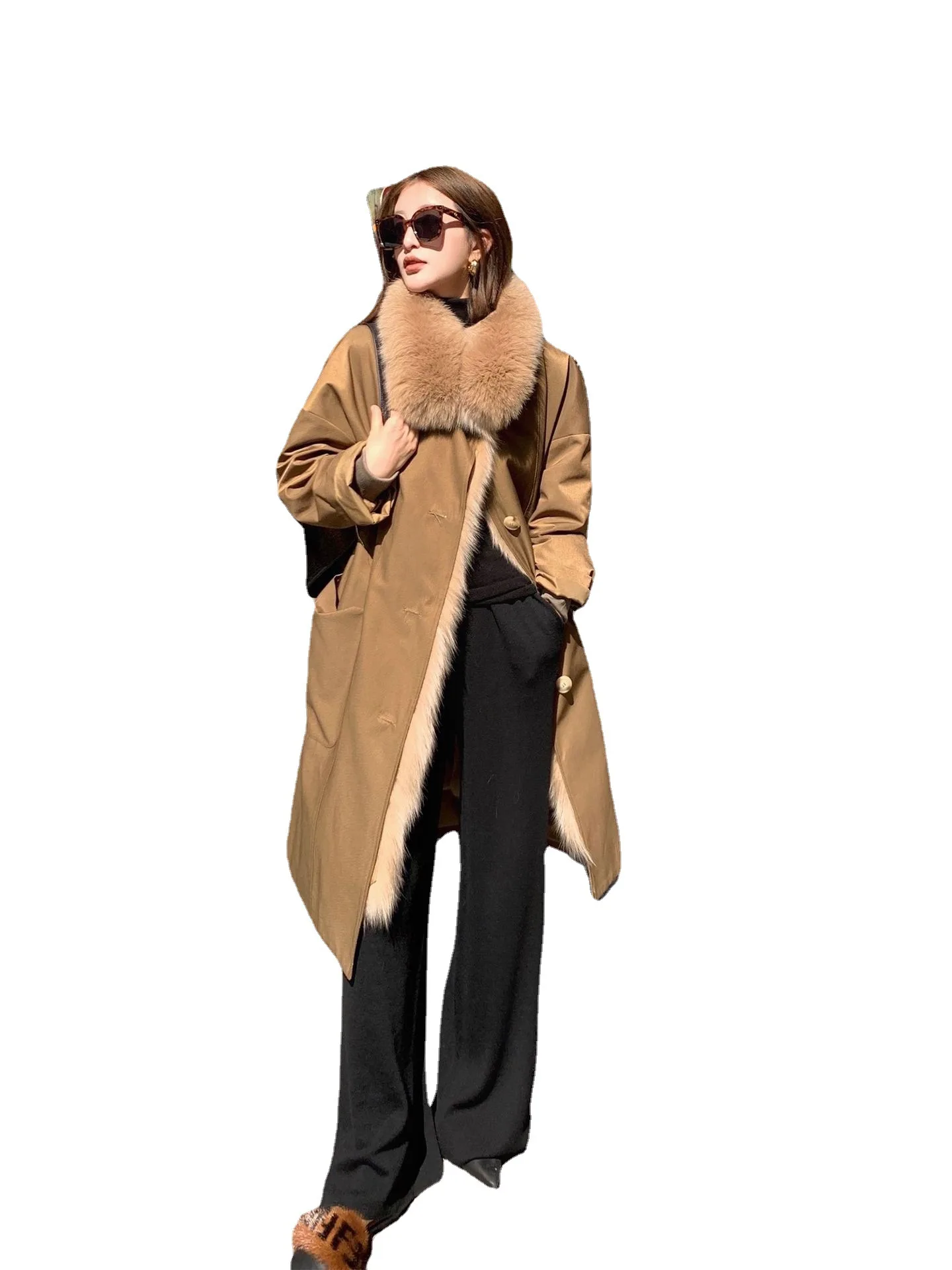 Big Joy Homemade Drag Sister Fur Parka Loose Fashion School Overcoming Women's New Fox Fur Coat