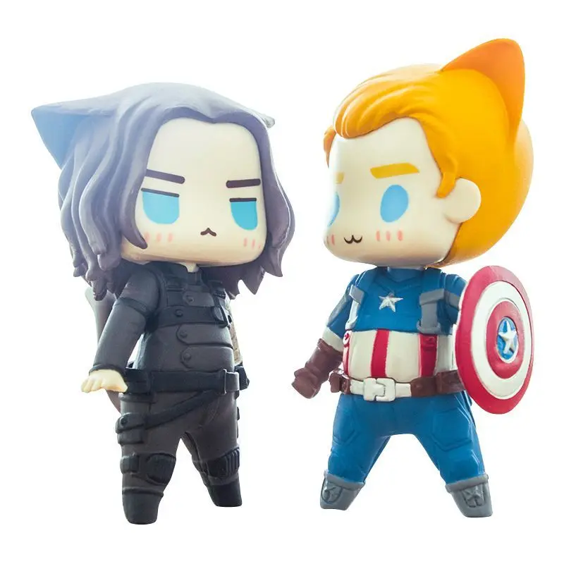 

Marvel Anime Avengers Alliance Q Version Captain America Winter Soldier Doll Hand-made Ornament Doll Model Car Decoration Gift