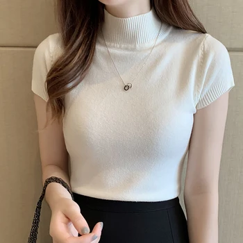캐주얼 여성 의류 한국 니트 탑 블라우스, 단색 슬림 터틀넥 블라우스, 봄 여름 신상, 8622